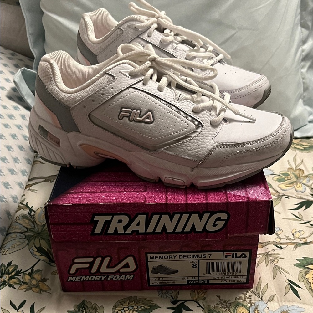 Fila Women's White and Pink Memory Foam Sneakers